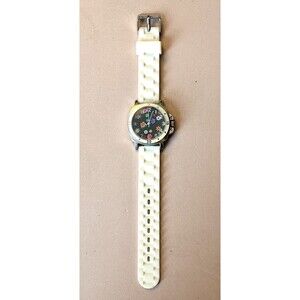 Bugle Boy Wristwatch Flower Power 1970’s Face White Silicone Band Quartz Analog